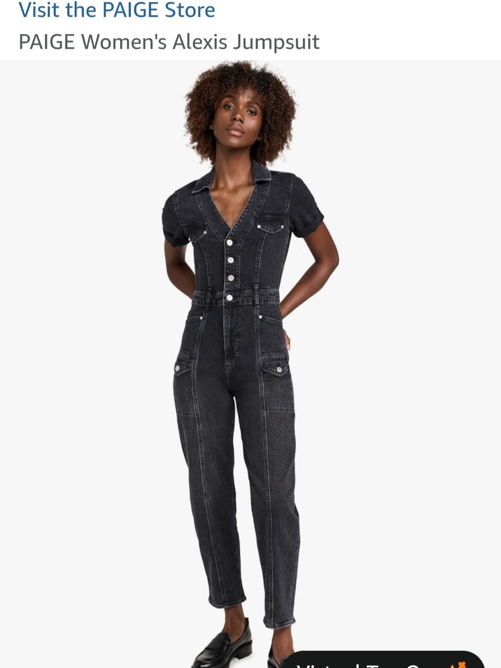 PAIGE Black V-Neck Short-Sleeve Denim Jumpsuit